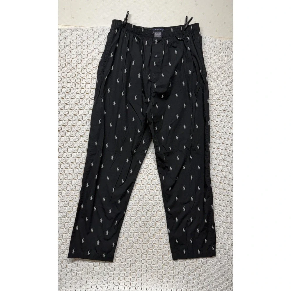 Polo Ralph Lauren All Over Pony Print Pajama Lounge Pants Mens Size L Black..